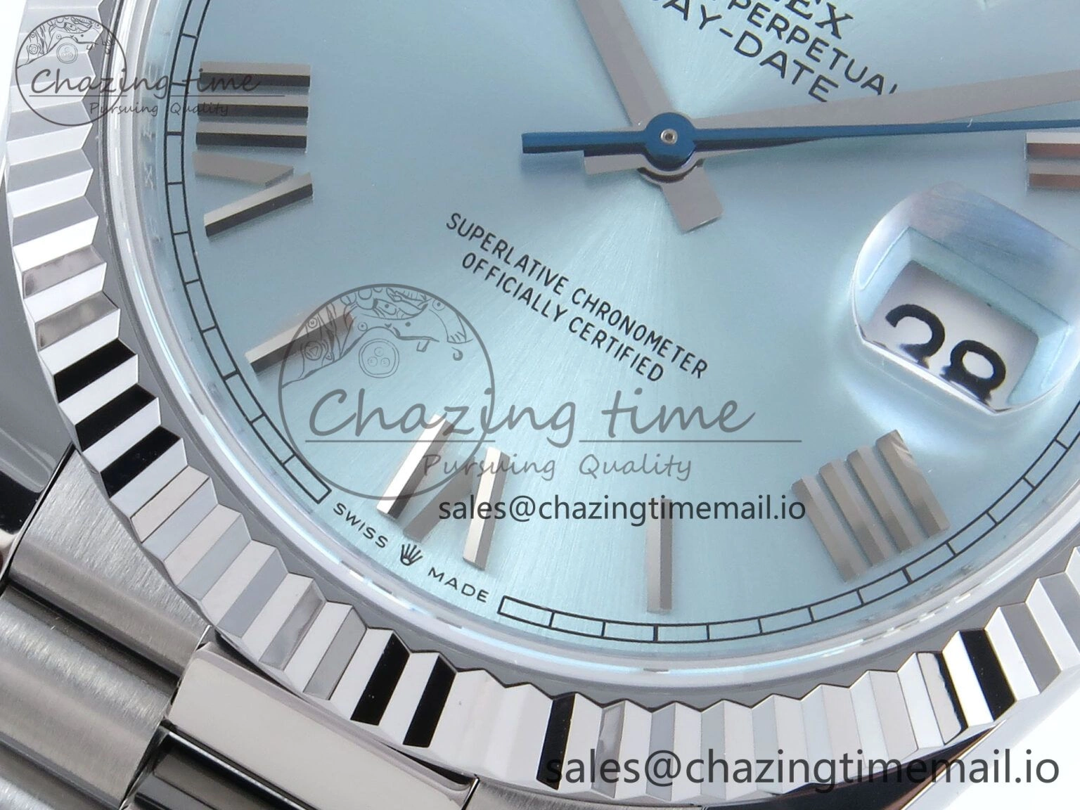 Day Date 40 SS 228239 Noob 1:1 Best Edition Ice Blue Roman Dial on President Bracelet A2836 (Gain Weight)