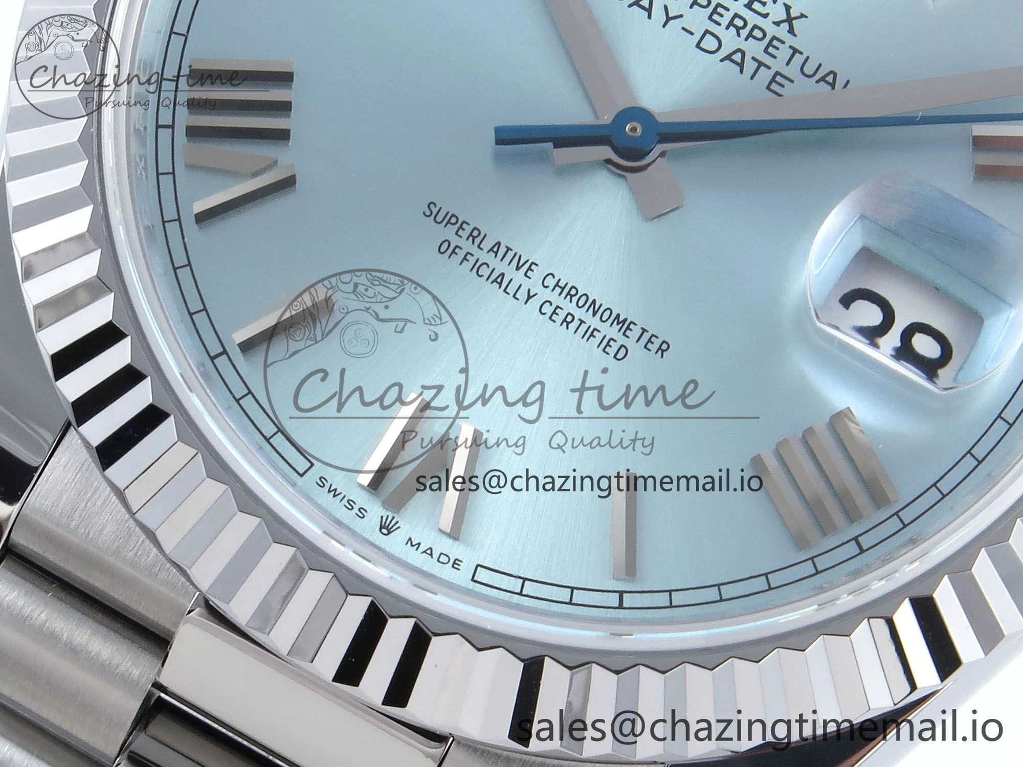 Day Date 40 SS 228239 Noob 1:1 Best Edition Ice Blue Roman Dial on President Bracelet A2836 (Gain Weight)