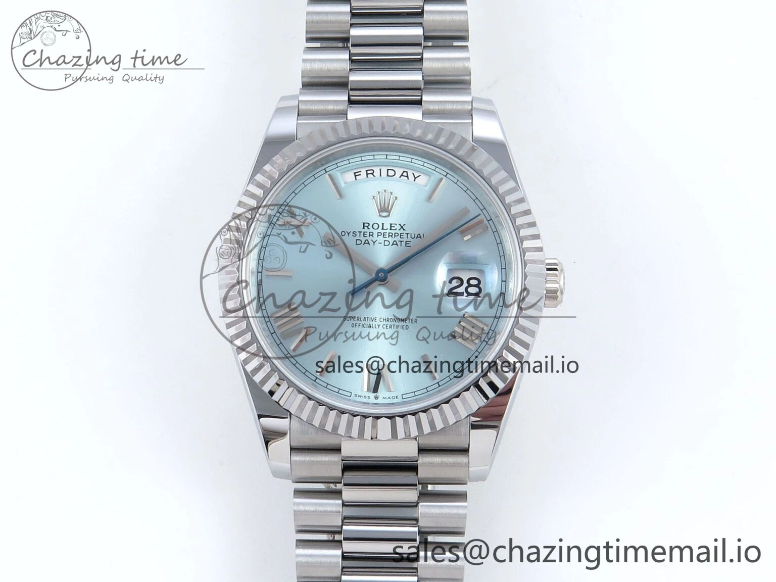 Day Date 40 SS 228239 Noob 1:1 Best Edition Ice Blue Roman Dial on President Bracelet A2836 (Gain Weight)