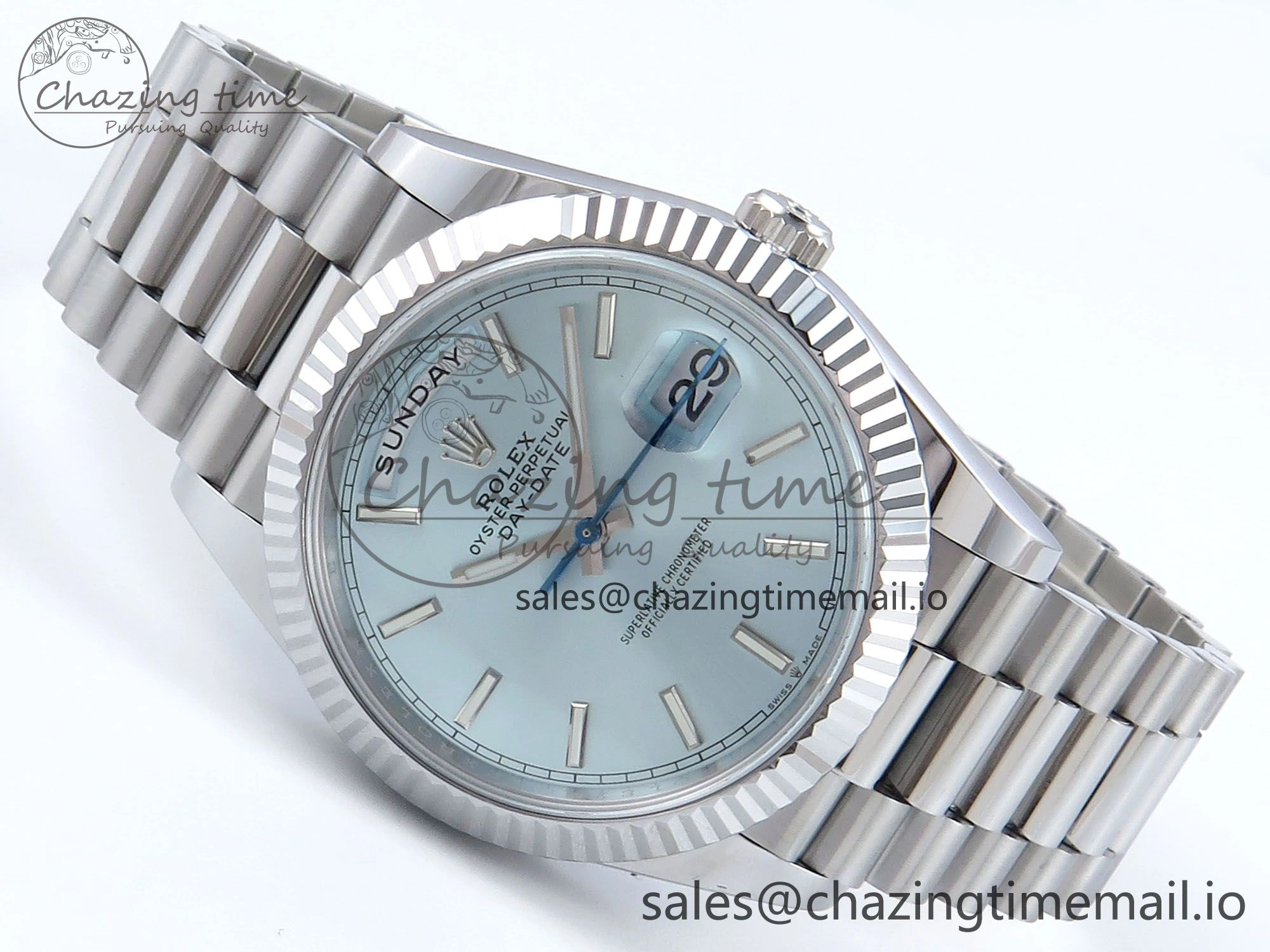 Day Date 40 SS 228239 Noob 1:1 Best Edition Ice Blue Stick Dial on President Bracelet A2836 (Gain Weight)
