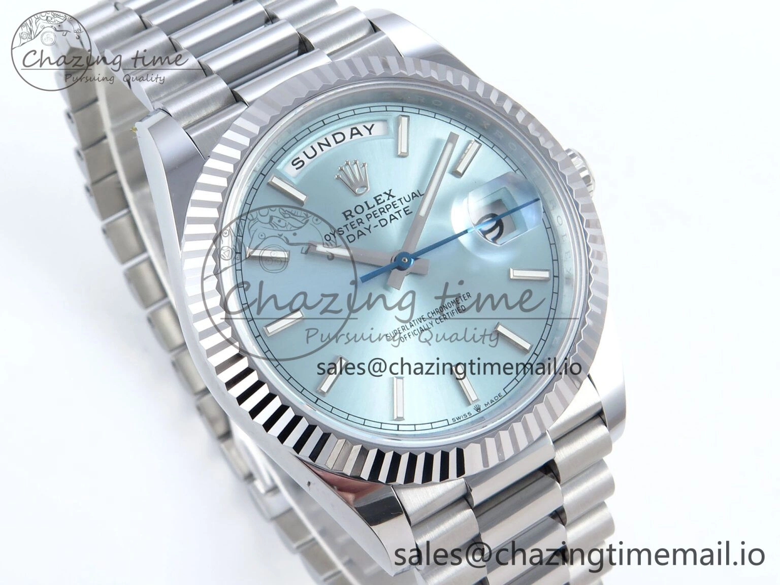 Day Date 40 SS 228239 Noob 1:1 Best Edition Ice Blue Stick Dial on President Bracelet A2836 (Gain Weight)