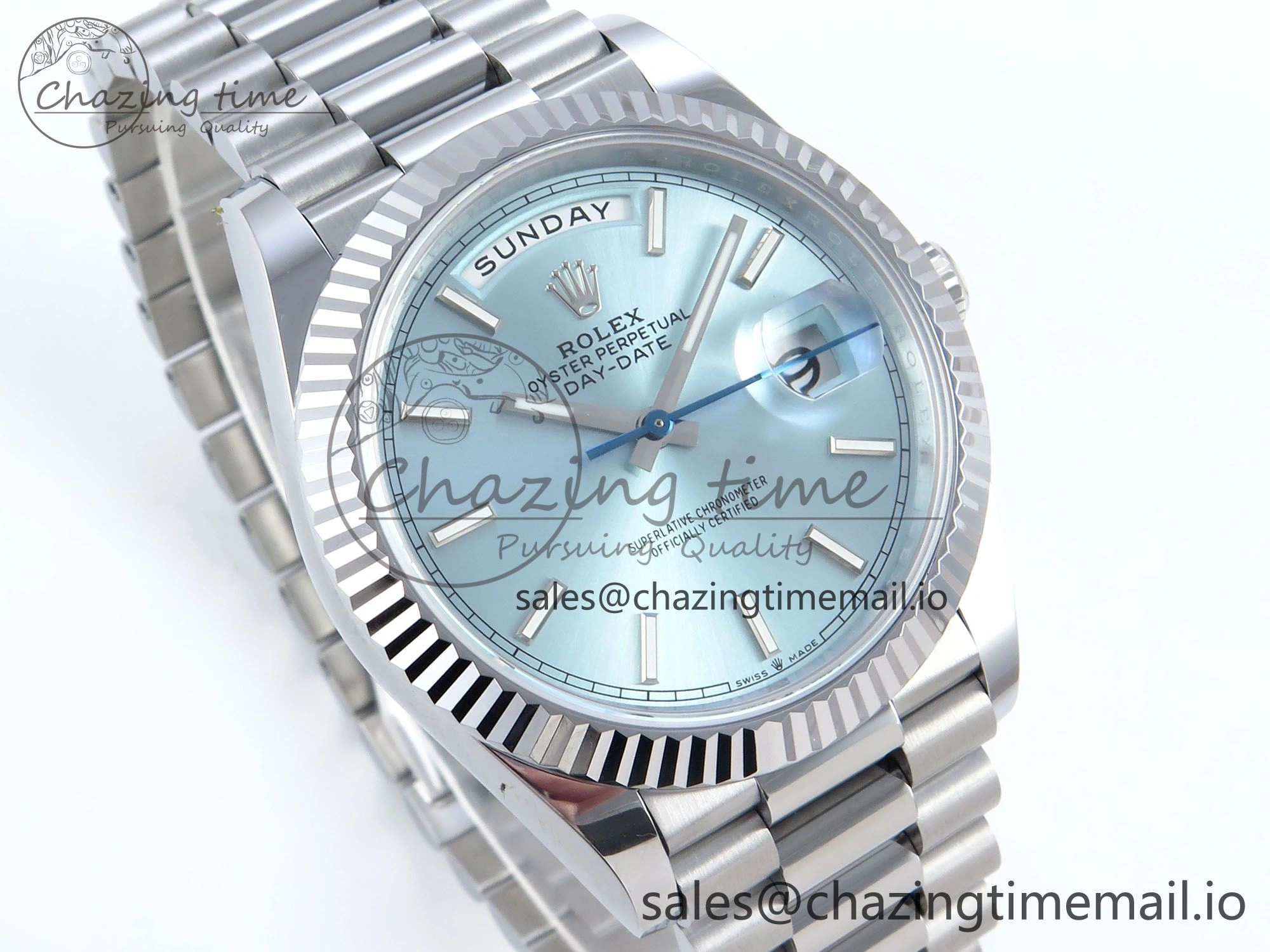 Day Date 40 SS 228239 Noob 1:1 Best Edition Ice Blue Stick Dial on President Bracelet A2836 (Gain Weight)