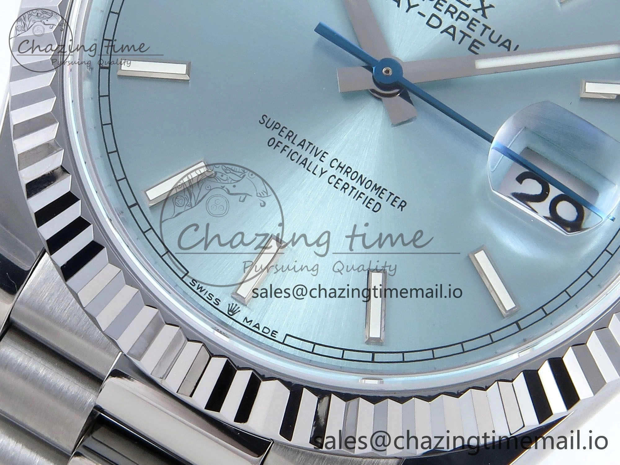 Day Date 40 SS 228239 Noob 1:1 Best Edition Ice Blue Stick Dial on President Bracelet A2836 (Gain Weight)