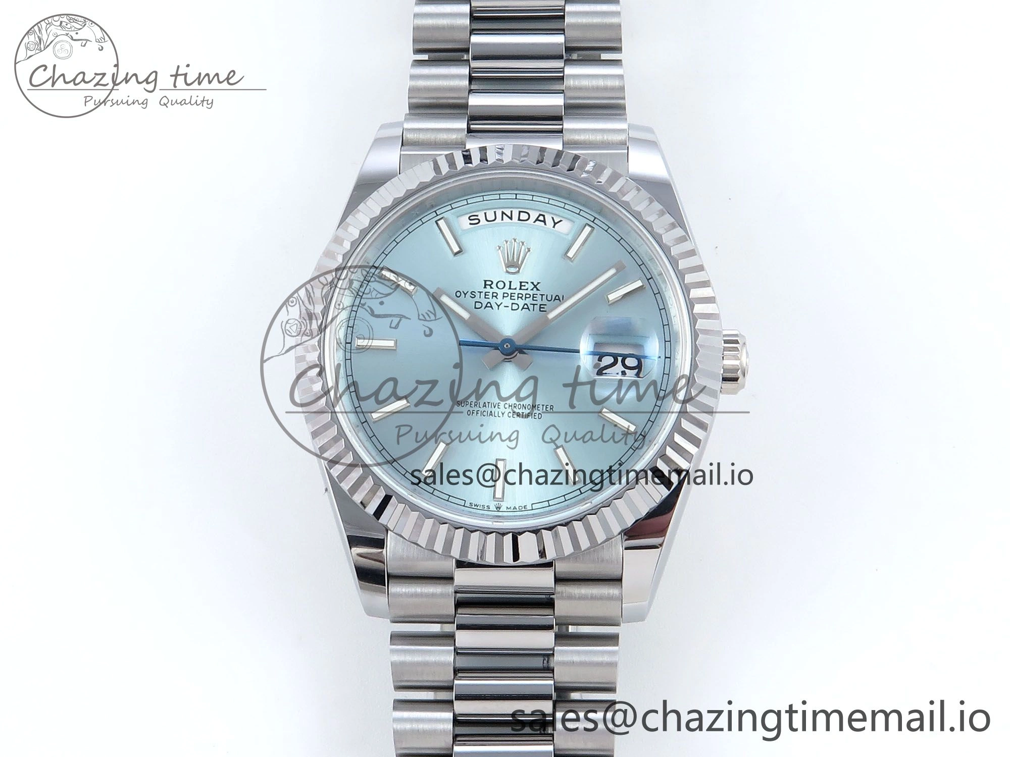 Day Date 40 SS 228239 Noob 1:1 Best Edition Ice Blue Stick Dial on President Bracelet A2836 (Gain Weight)