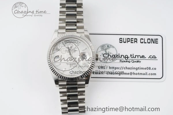 Day Date 40 SS 904L Steel JDF 1:1 Best Edition Meteorite Dial on SS Bracelet A3255