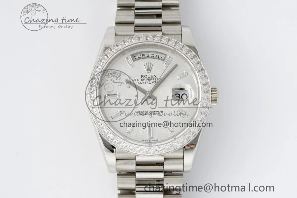 Day Date 40 SS Diamonds Bezel 904L Steel JDF 1:1 Best Edition Meteorite Dial on SS Bracelet A3255