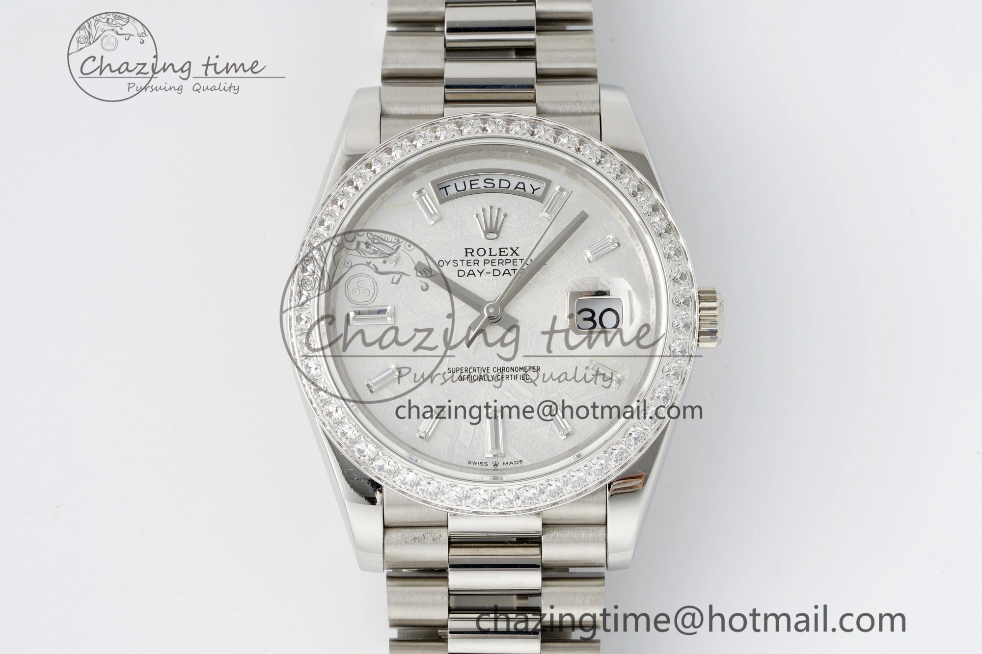 Day Date 40 SS Diamonds Bezel 904L Steel JDF 1:1 Best Edition Meteorite Dial on SS Bracelet A3255
