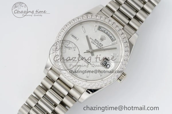 Day Date 40 SS Diamonds Bezel 904L Steel JDF 1:1 Best Edition Meteorite Dial on SS Bracelet A3255