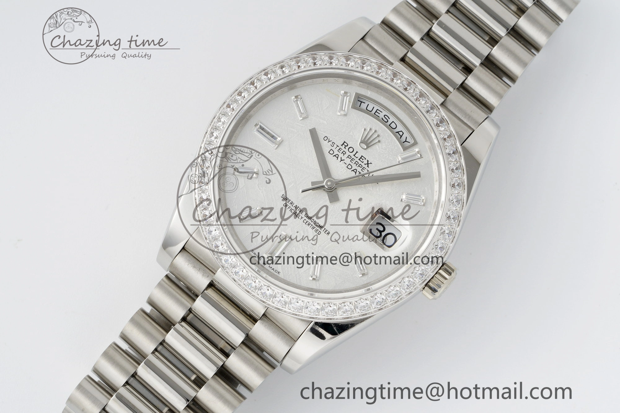 Day Date 40 SS Diamonds Bezel 904L Steel JDF 1:1 Best Edition Meteorite Dial on SS Bracelet A3255