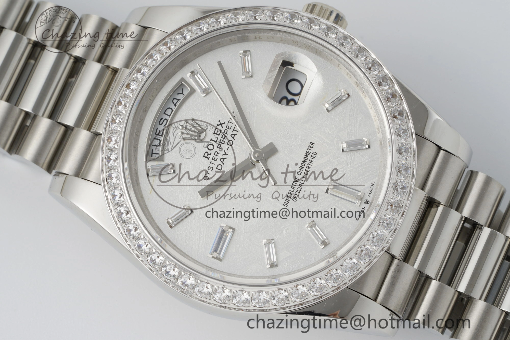 Day Date 40 SS Diamonds Bezel 904L Steel JDF 1:1 Best Edition Meteorite Dial on SS Bracelet A3255