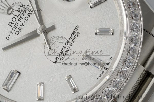 Day Date 40 SS Diamonds Bezel 904L Steel JDF 1:1 Best Edition Meteorite Dial on SS Bracelet A3255