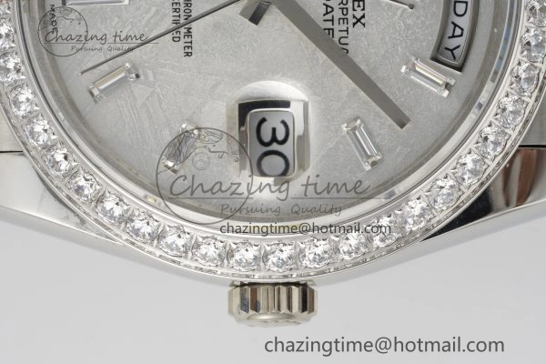 Day Date 40 SS Diamonds Bezel 904L Steel JDF 1:1 Best Edition Meteorite Dial on SS Bracelet A3255