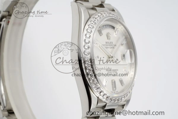 Day Date 40 SS Diamonds Bezel 904L Steel JDF 1:1 Best Edition Meteorite Dial on SS Bracelet A3255