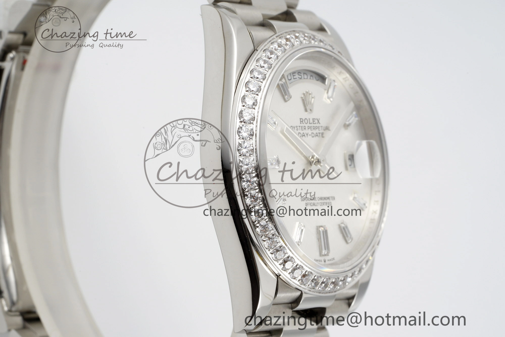 Day Date 40 SS Diamonds Bezel 904L Steel JDF 1:1 Best Edition Meteorite Dial on SS Bracelet A3255