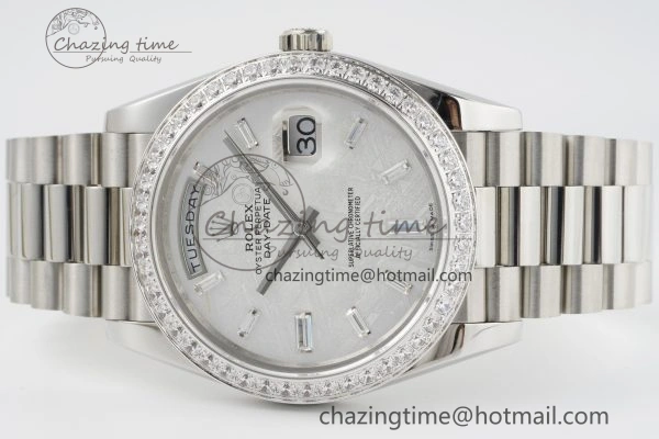 Day Date 40 SS Diamonds Bezel 904L Steel JDF 1:1 Best Edition Meteorite Dial on SS Bracelet A3255