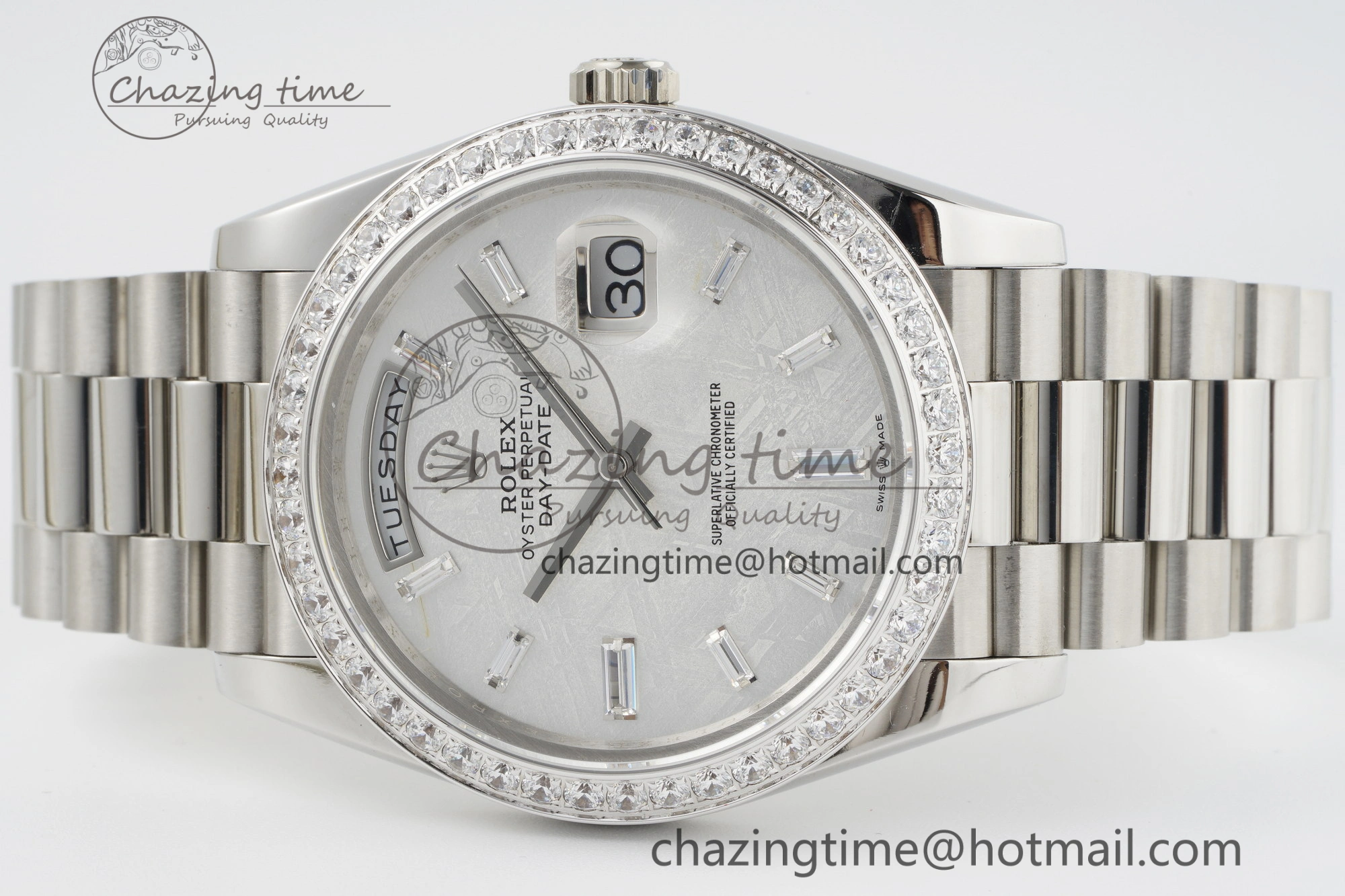 Day Date 40 SS Diamonds Bezel 904L Steel JDF 1:1 Best Edition Meteorite Dial on SS Bracelet A3255