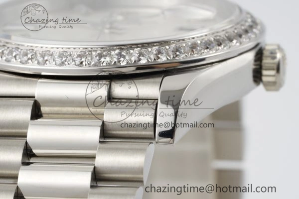 Day Date 40 SS Diamonds Bezel 904L Steel JDF 1:1 Best Edition Meteorite Dial on SS Bracelet A3255