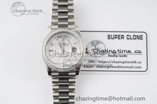 Day Date 40 SS Diamonds Bezel 904L Steel JDF 1:1 Best Edition Meteorite Dial on SS Bracelet A3255