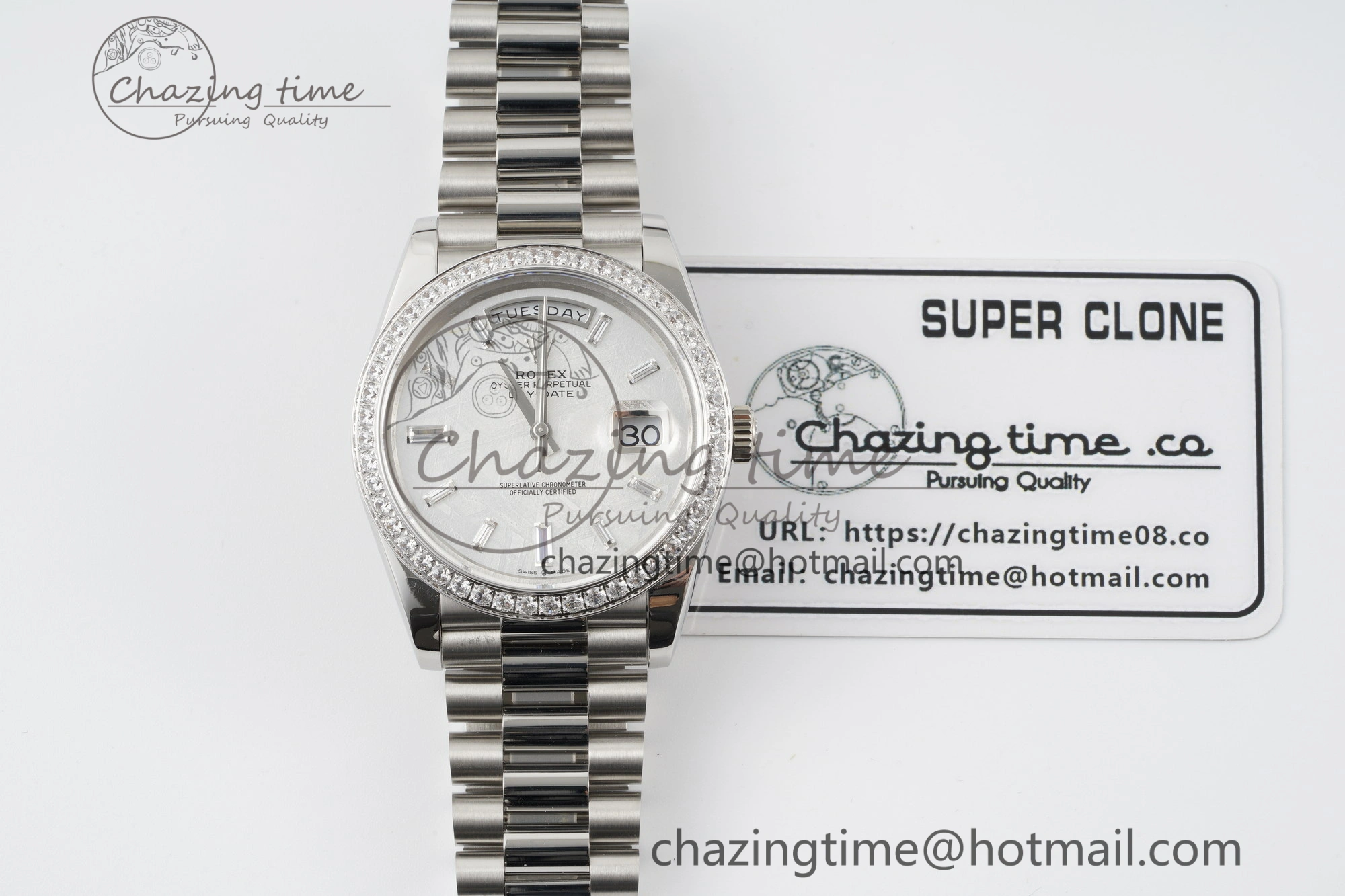 Day Date 40 SS Diamonds Bezel 904L Steel JDF 1:1 Best Edition Meteorite Dial on SS Bracelet A3255