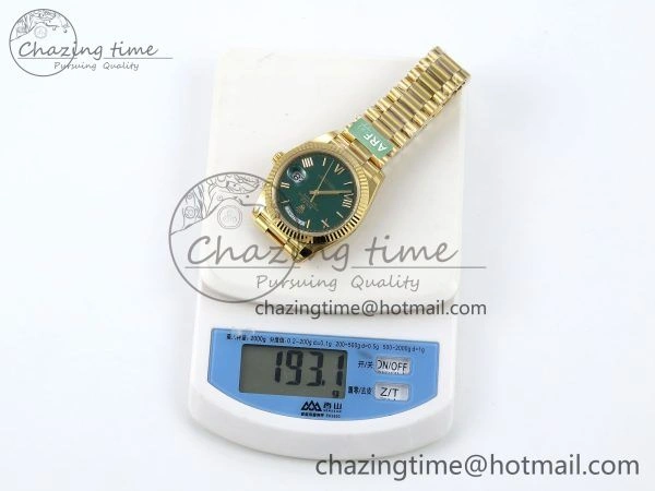 Day Date 40 YG 228238 ARF 1:1 Best Edition Green Roman Dial on President Bracelet VR3255 (Gain Weight)