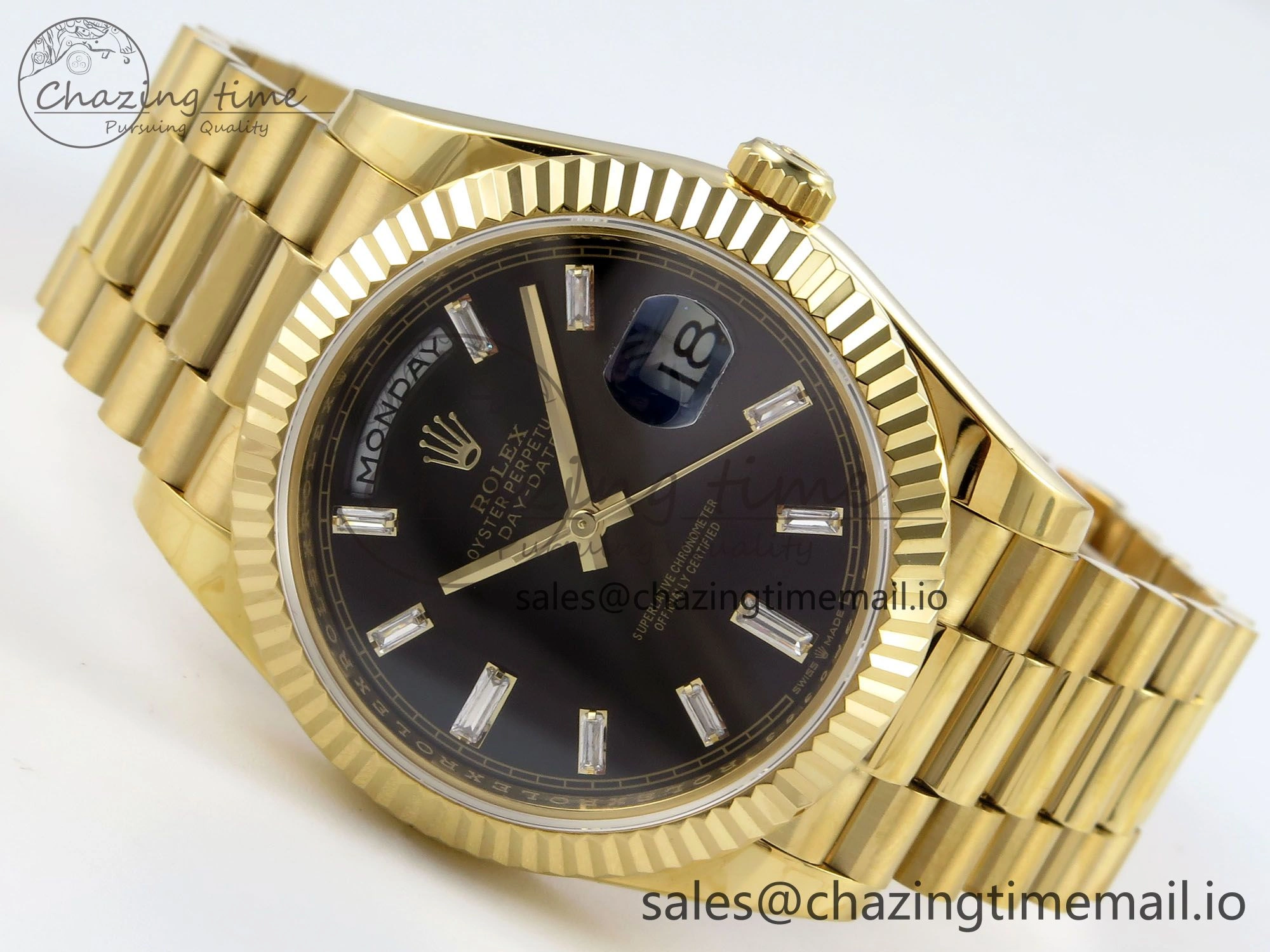 Day Date 40 YG 228238 KF 1:1 Best Edition Black Crystal Dial on President Bracelet VR3255 (Gain Weight)