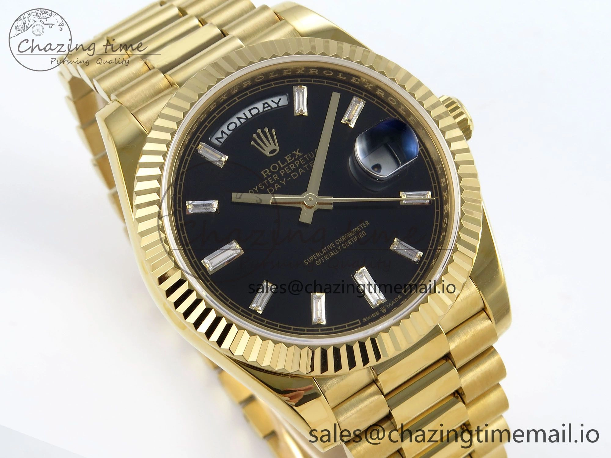 Day Date 40 YG 228238 KF 1:1 Best Edition Black Crystal Dial on President Bracelet VR3255 (Gain Weight)