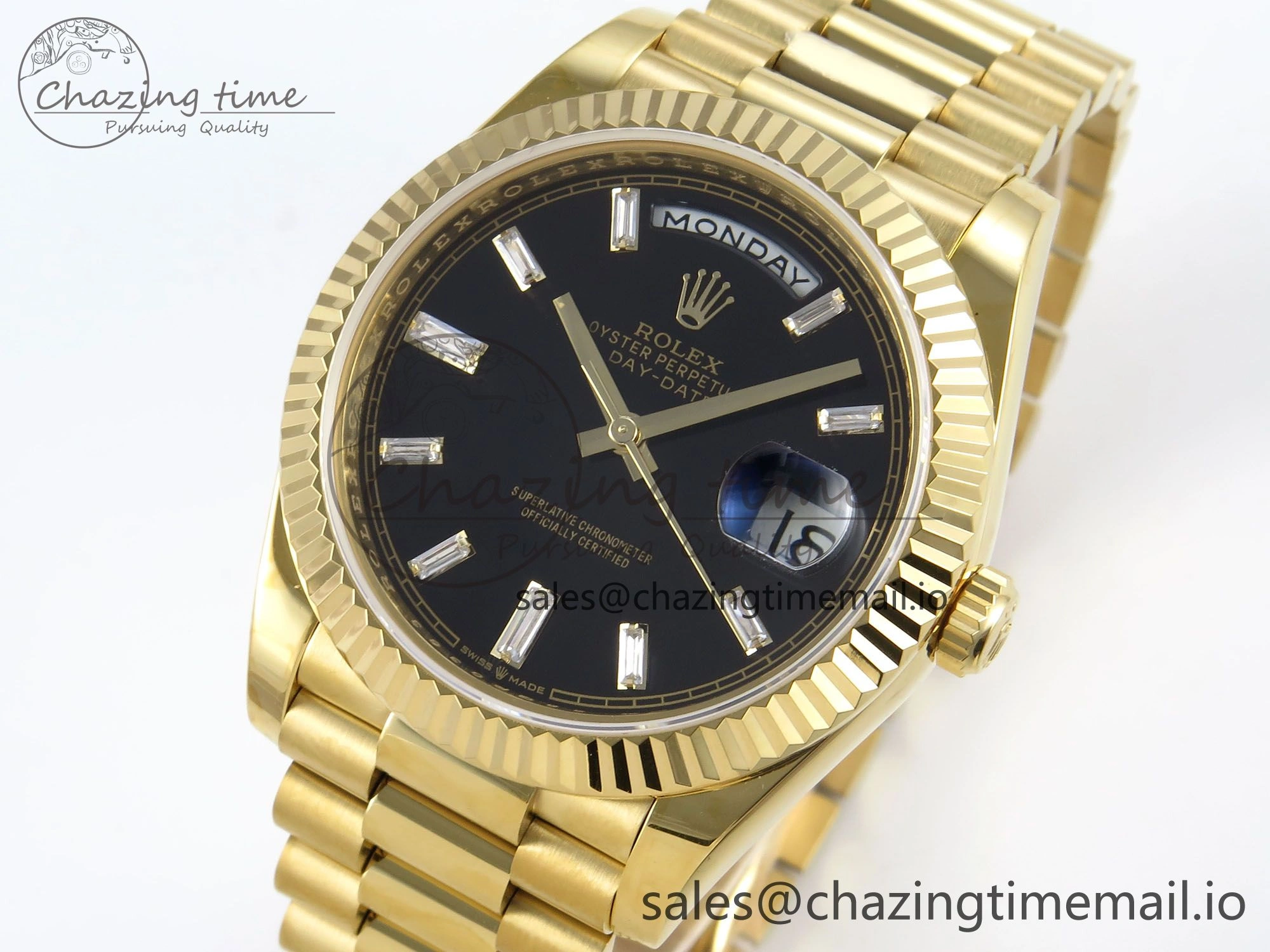 Day Date 40 YG 228238 KF 1:1 Best Edition Black Crystal Dial on President Bracelet VR3255 (Gain Weight)