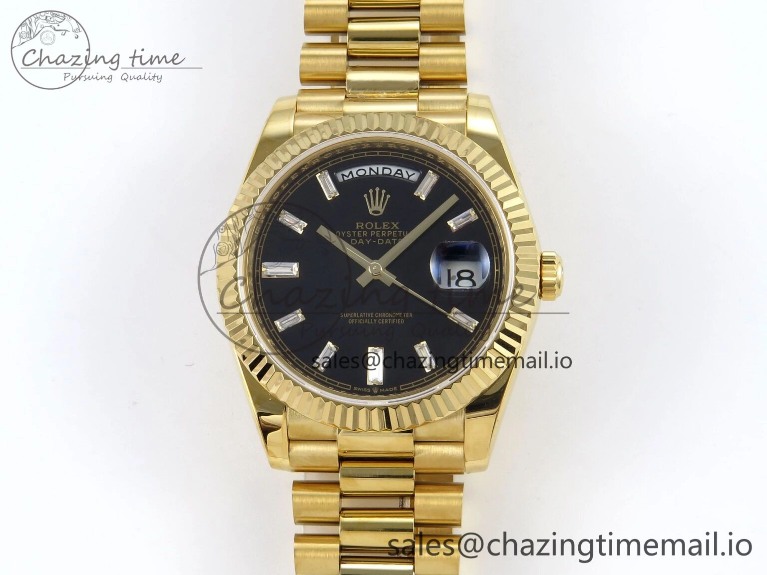 Day Date 40 YG 228238 KF 1:1 Best Edition Black Crystal Dial on President Bracelet VR3255 (Gain Weight)