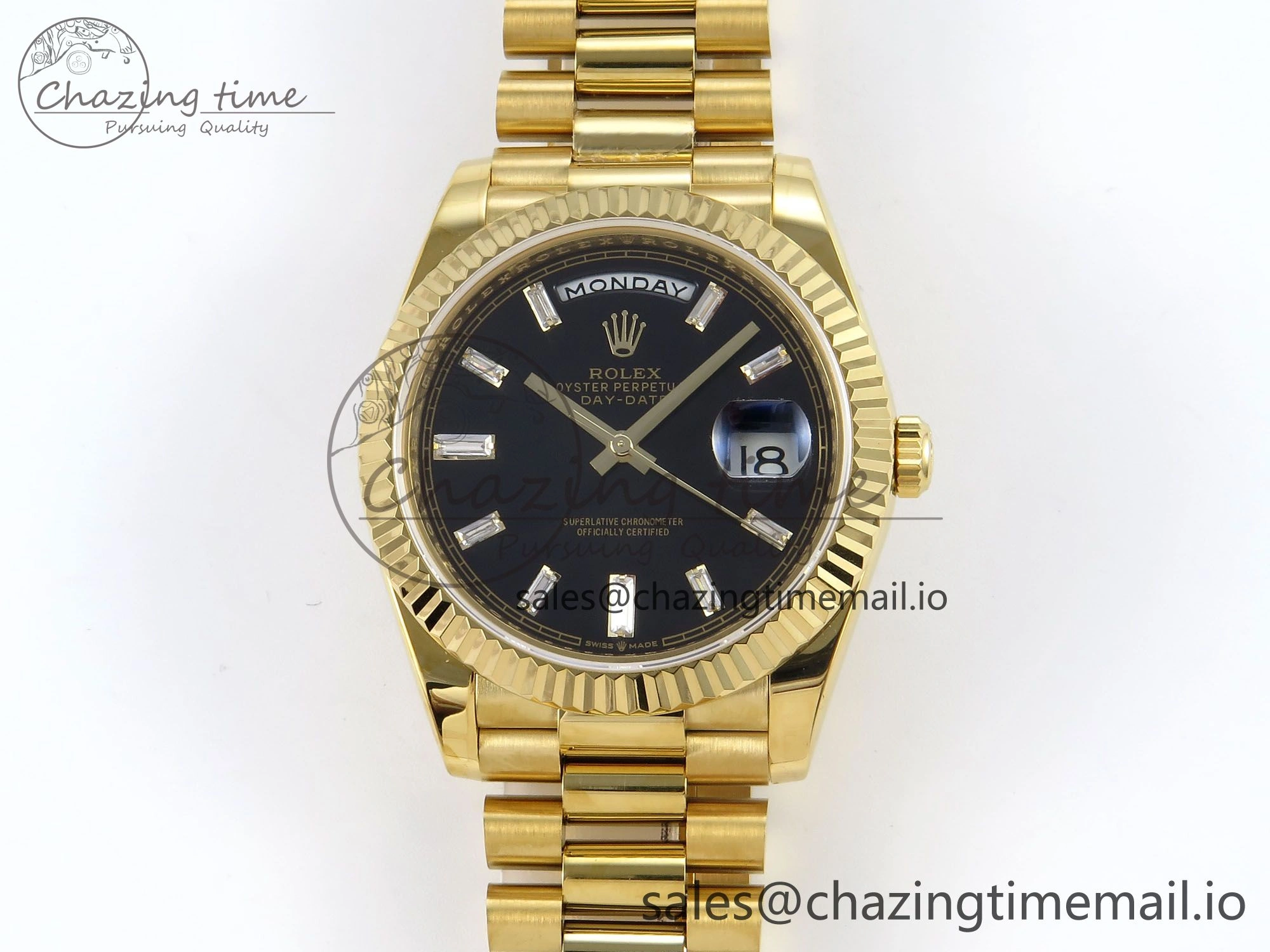 Day Date 40 YG 228238 KF 1:1 Best Edition Black Crystal Dial on President Bracelet VR3255 (Gain Weight)