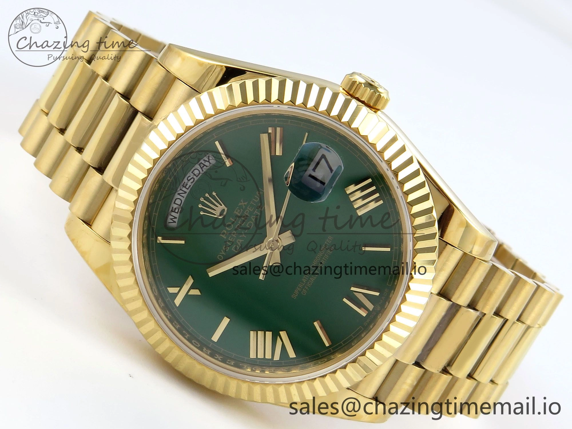 Day Date 40 YG 228238 KF 1:1 Best Edition Green Roman Dial on President Bracelet VR3255 (Gain Weight)