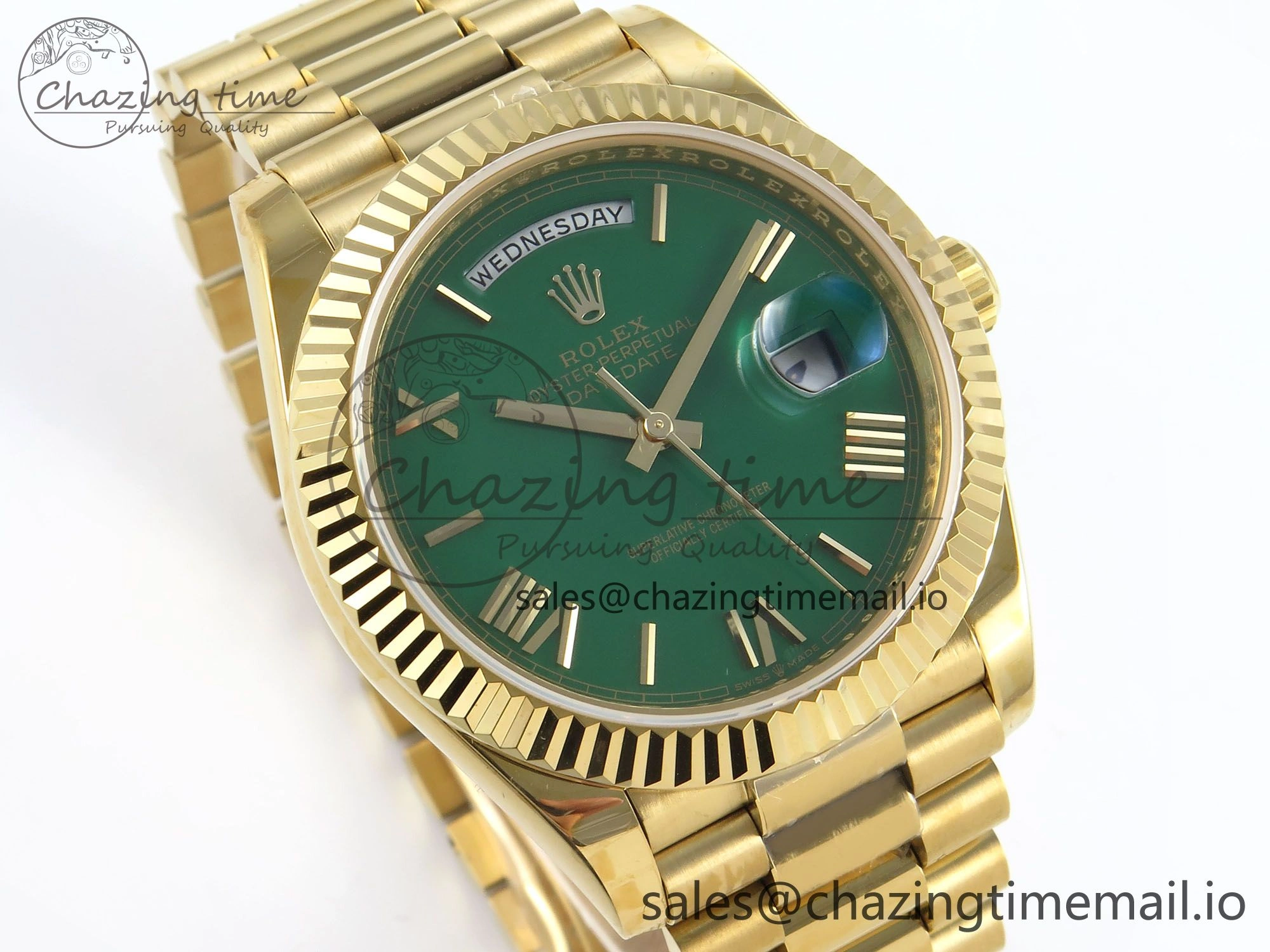 Day Date 40 YG 228238 KF 1:1 Best Edition Green Roman Dial on President Bracelet VR3255 (Gain Weight)