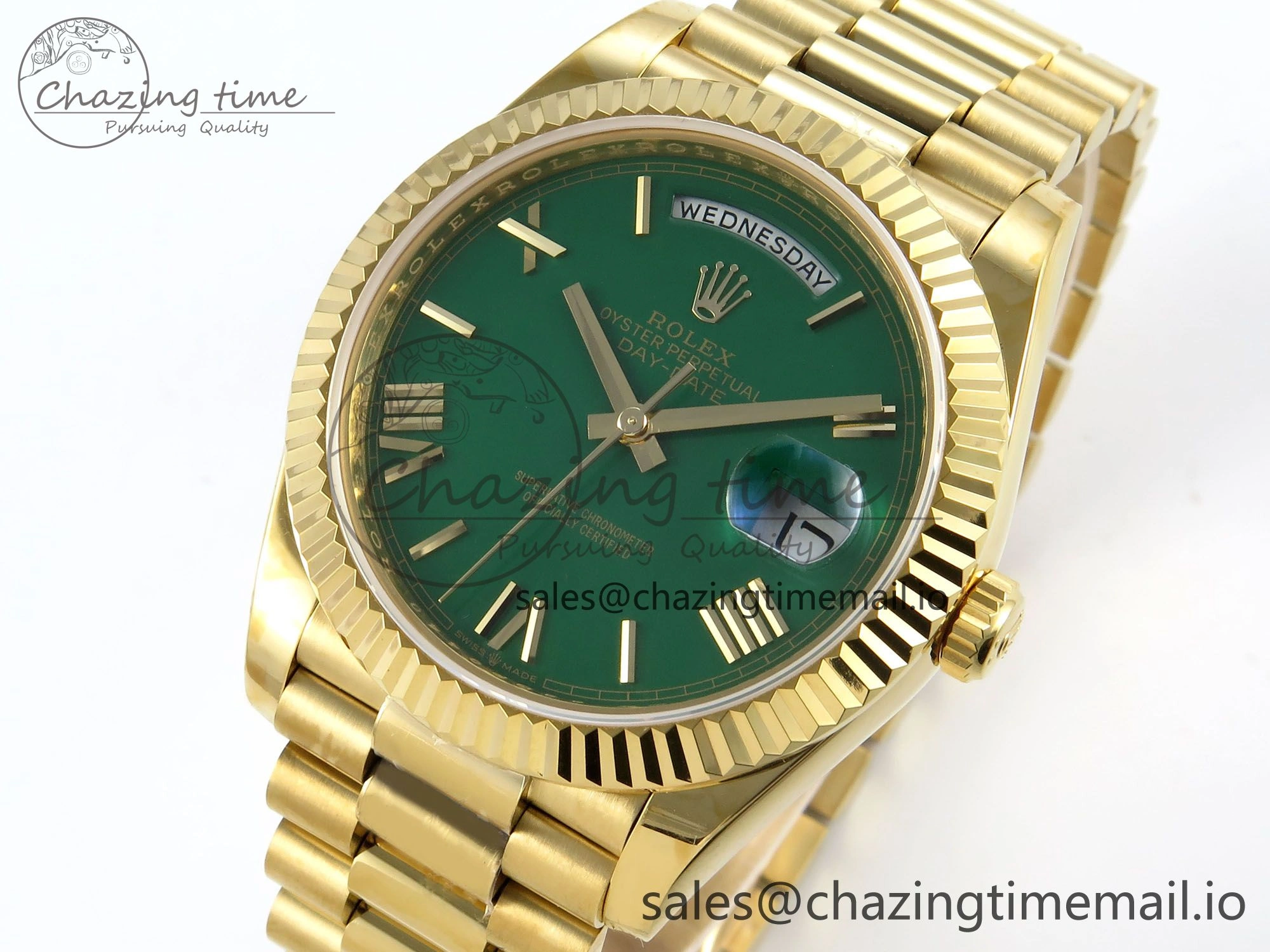 Day Date 40 YG 228238 KF 1:1 Best Edition Green Roman Dial on President Bracelet VR3255 (Gain Weight)