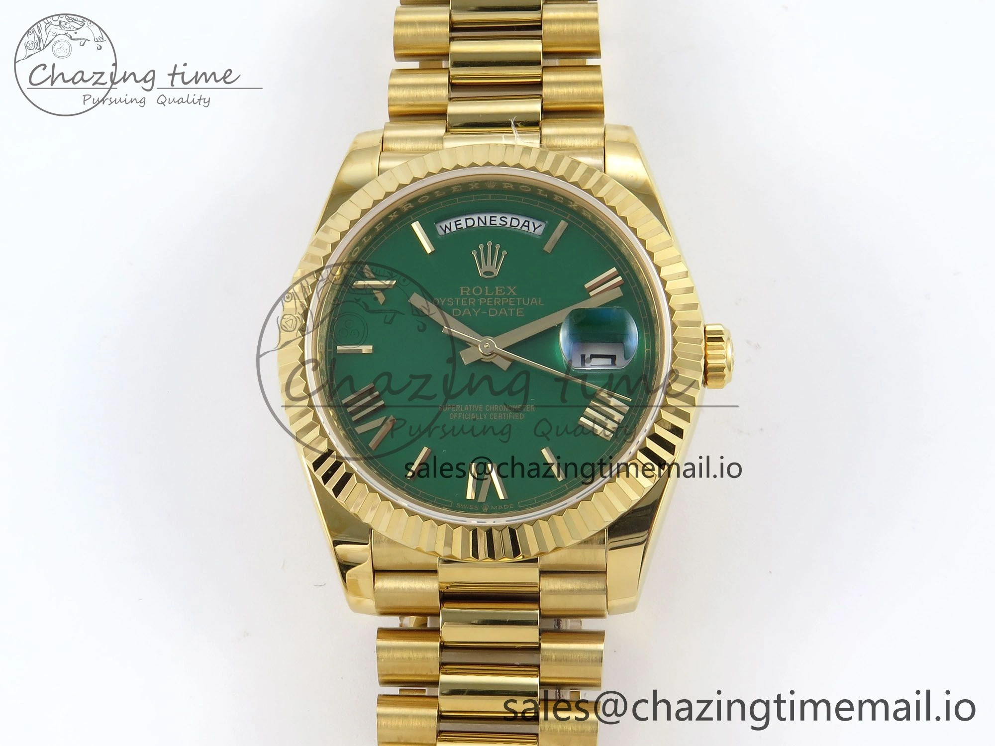 Day Date 40 YG 228238 KF 1:1 Best Edition Green Roman Dial on President Bracelet VR3255 (Gain Weight)