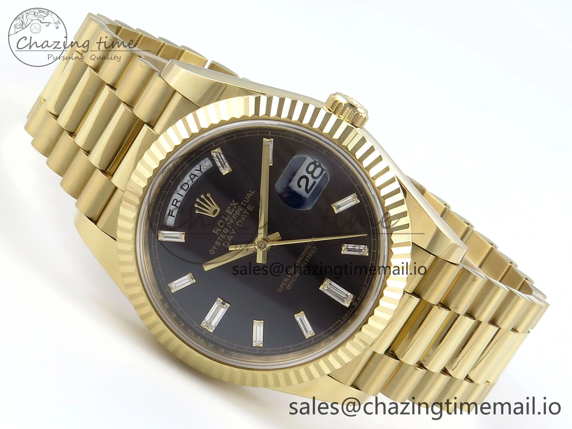 Day Date 40 YG 228238 Noob 1:1 Best Edition Black Crystal Dial on President Bracelet A2836 (Gain Weight)
