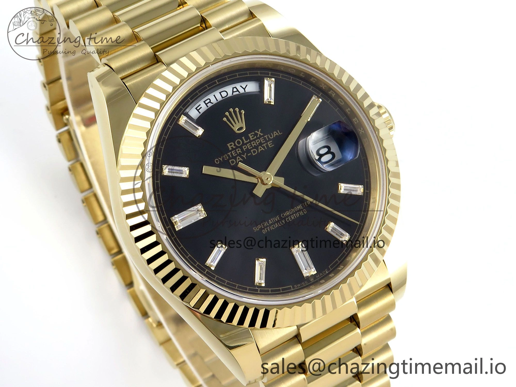 Day Date 40 YG 228238 Noob 1:1 Best Edition Black Crystal Dial on President Bracelet A2836 (Gain Weight)