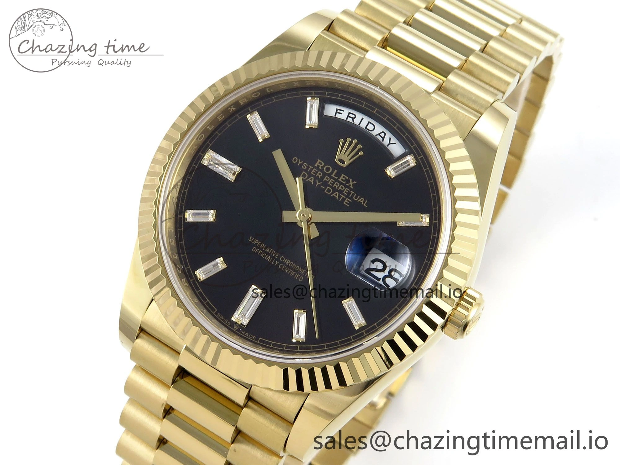 Day Date 40 YG 228238 Noob 1:1 Best Edition Black Crystal Dial on President Bracelet A2836 (Gain Weight)