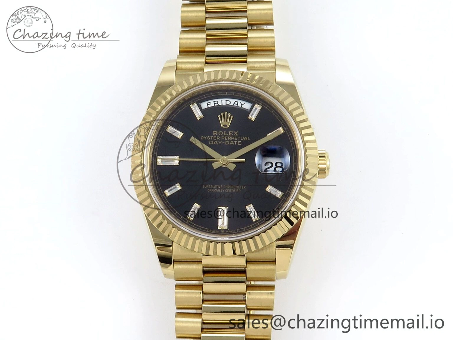 Day Date 40 YG 228238 Noob 1:1 Best Edition Black Crystal Dial on President Bracelet A2836 (Gain Weight)