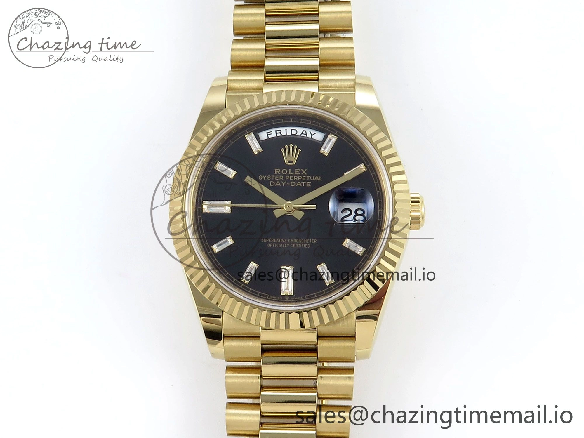 Day Date 40 YG 228238 Noob 1:1 Best Edition Black Crystal Dial on President Bracelet A2836 (Gain Weight)