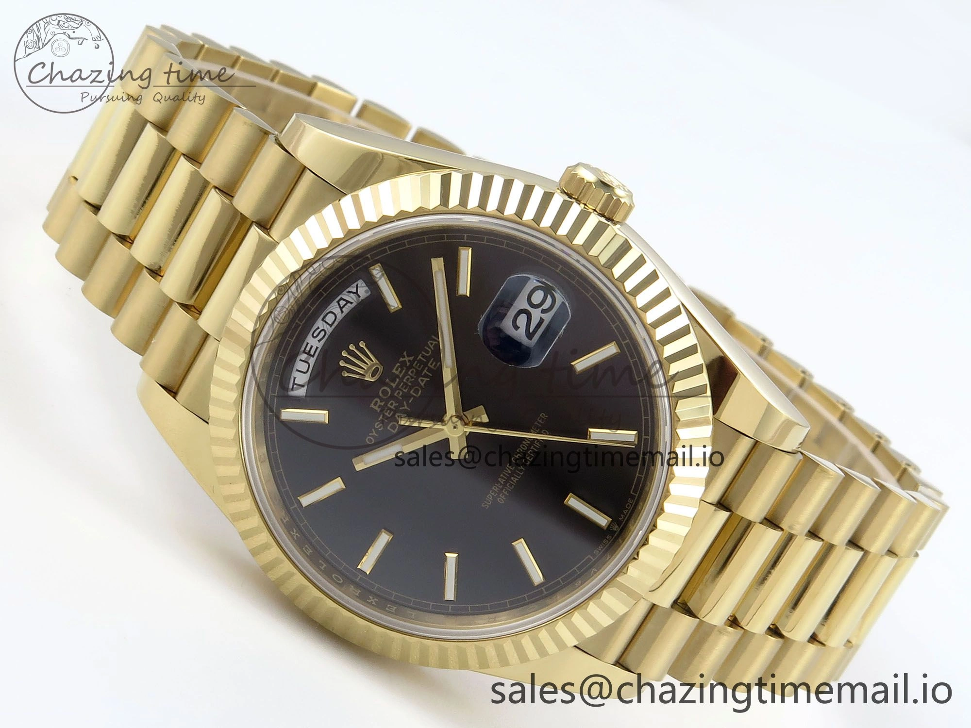 Day Date 40 YG 228238 Noob 1:1 Best Edition Black Stick Dial on President Bracelet A2836 (Gain Weight)