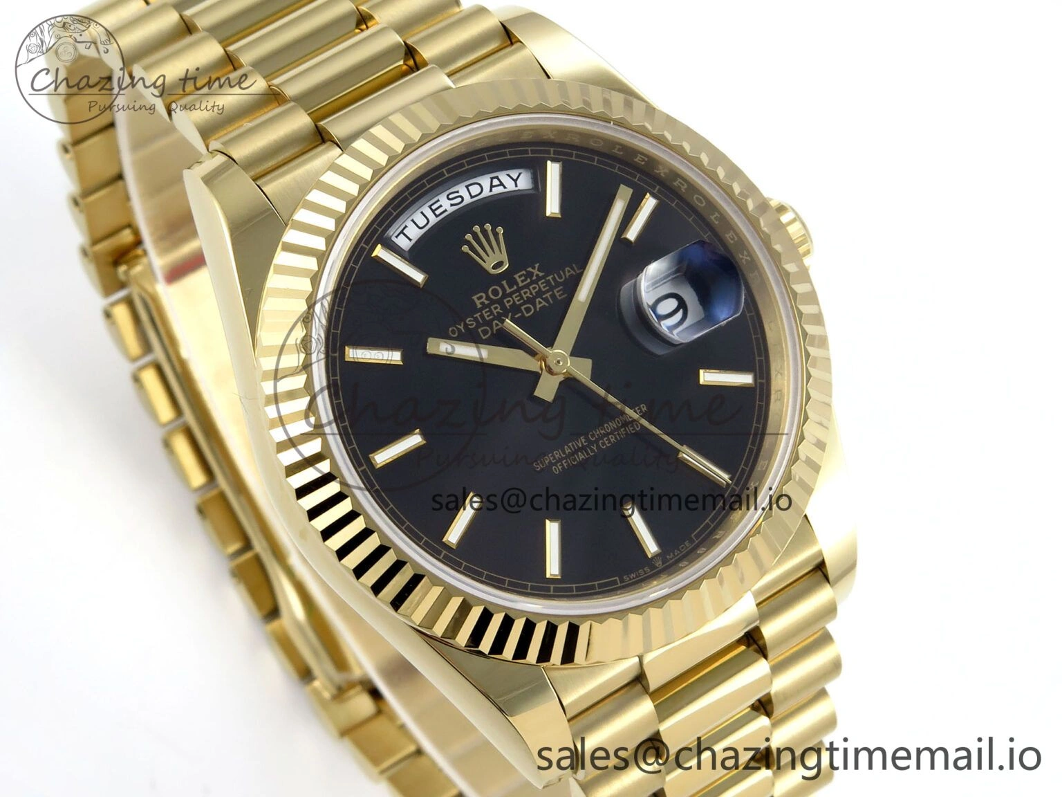Day Date 40 YG 228238 Noob 1:1 Best Edition Black Stick Dial on President Bracelet A2836 (Gain Weight)