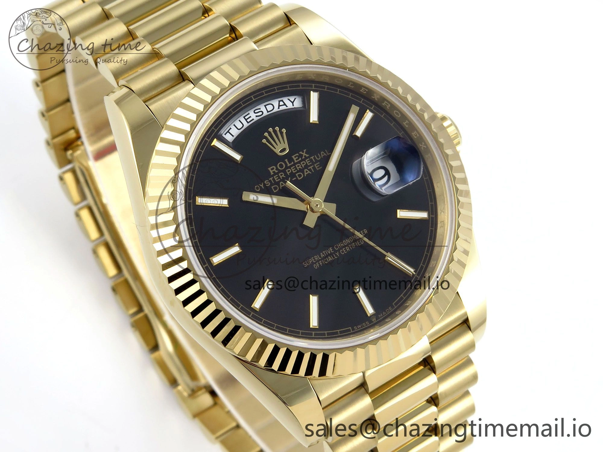 Day Date 40 YG 228238 Noob 1:1 Best Edition Black Stick Dial on President Bracelet A2836 (Gain Weight)