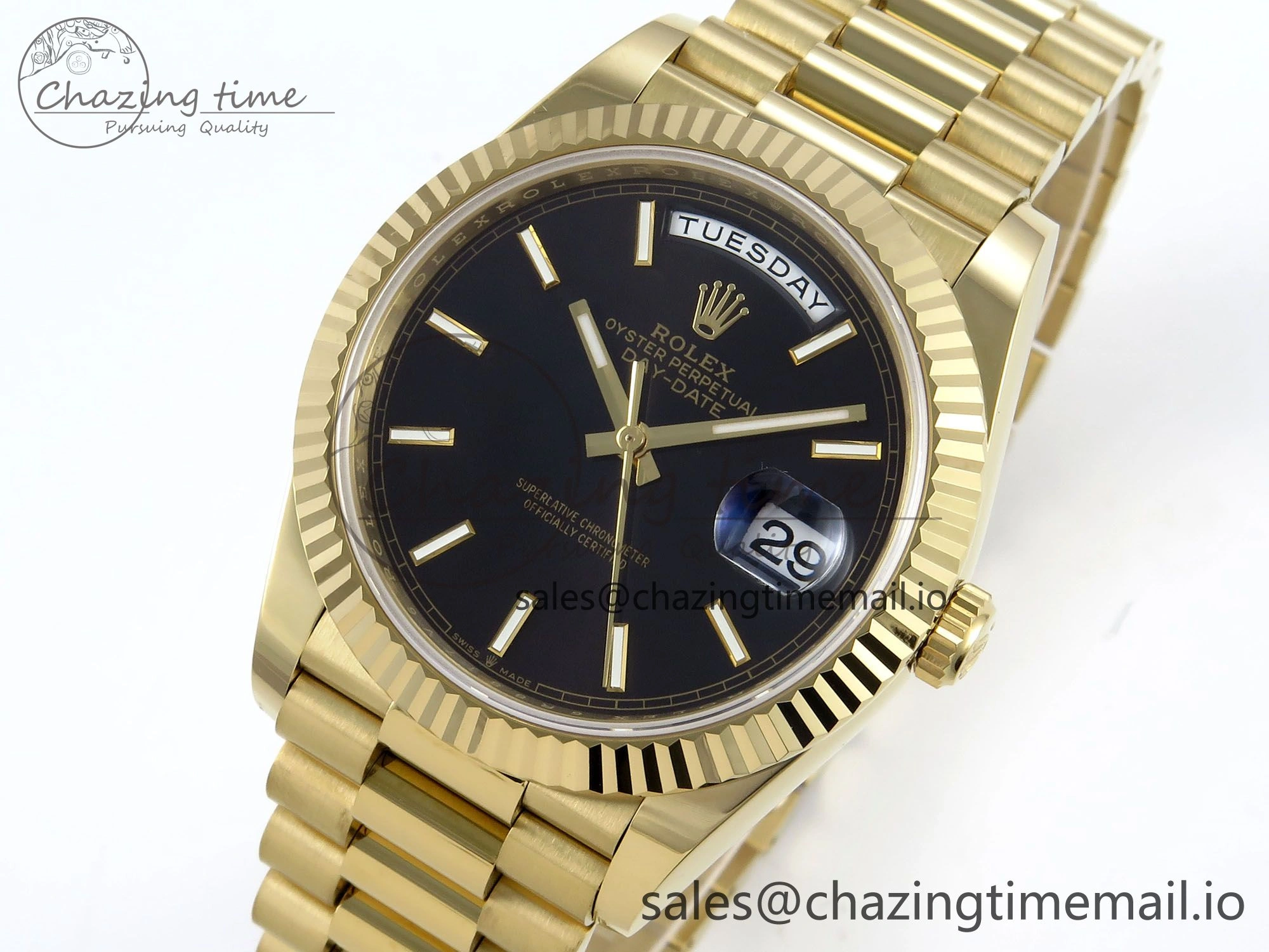 Day Date 40 YG 228238 Noob 1:1 Best Edition Black Stick Dial on President Bracelet A2836 (Gain Weight)