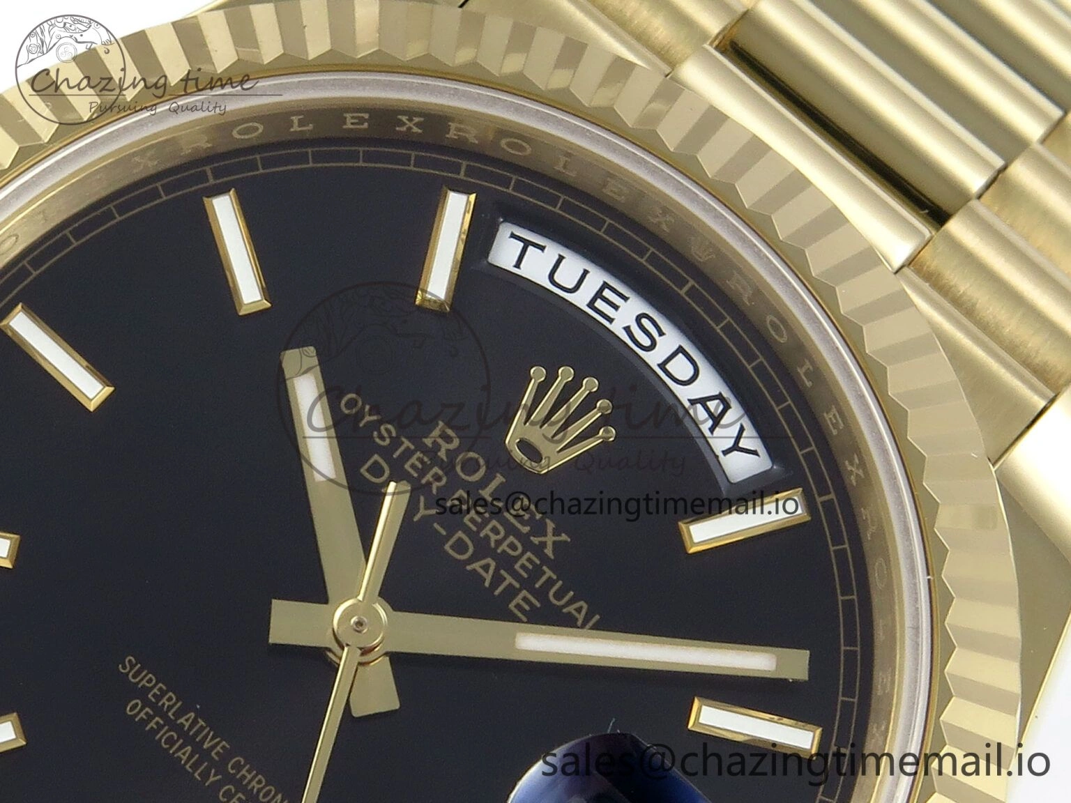 Day Date 40 YG 228238 Noob 1:1 Best Edition Black Stick Dial on President Bracelet A2836 (Gain Weight)