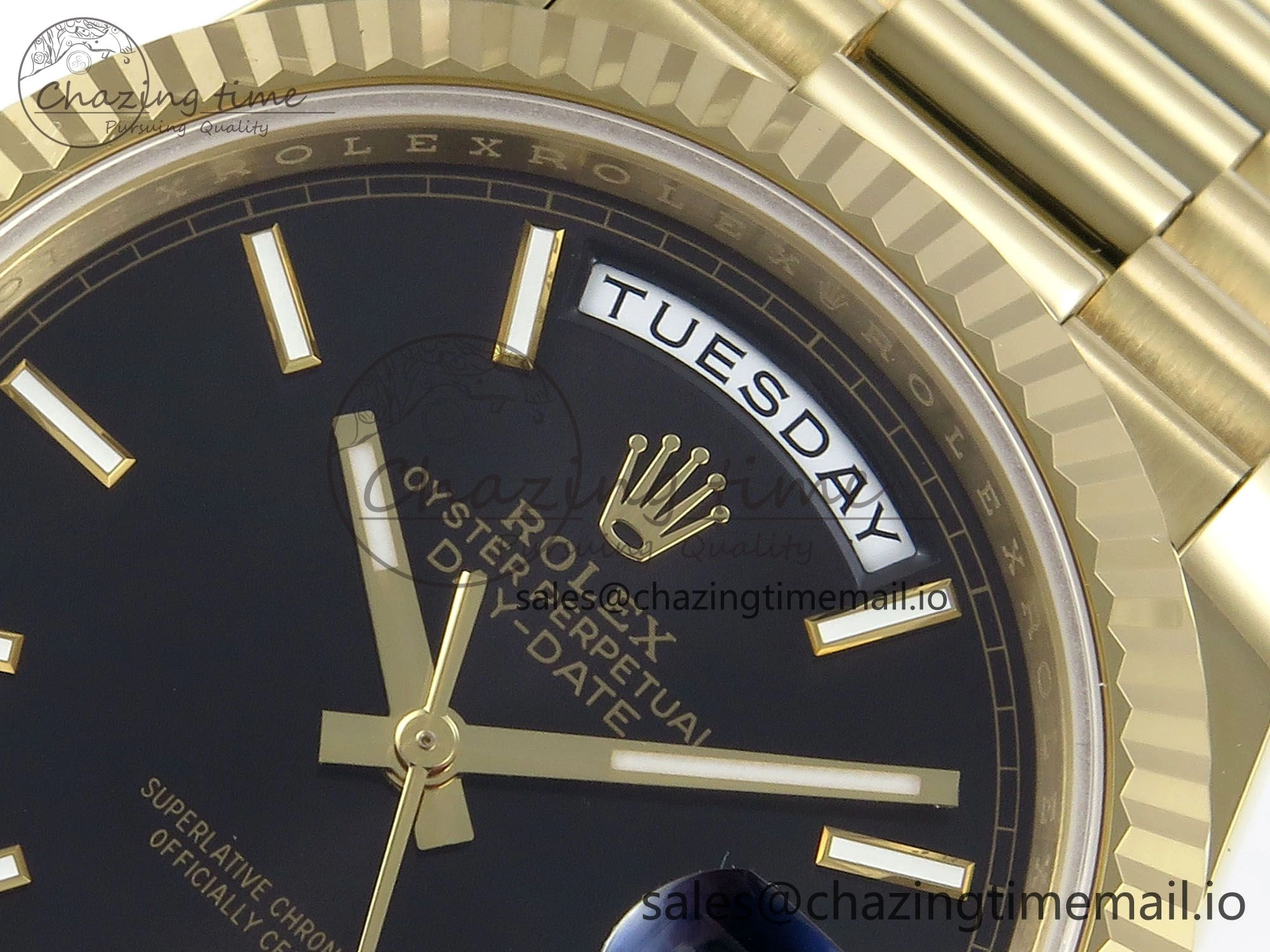 Day Date 40 YG 228238 Noob 1:1 Best Edition Black Stick Dial on President Bracelet A2836 (Gain Weight)
