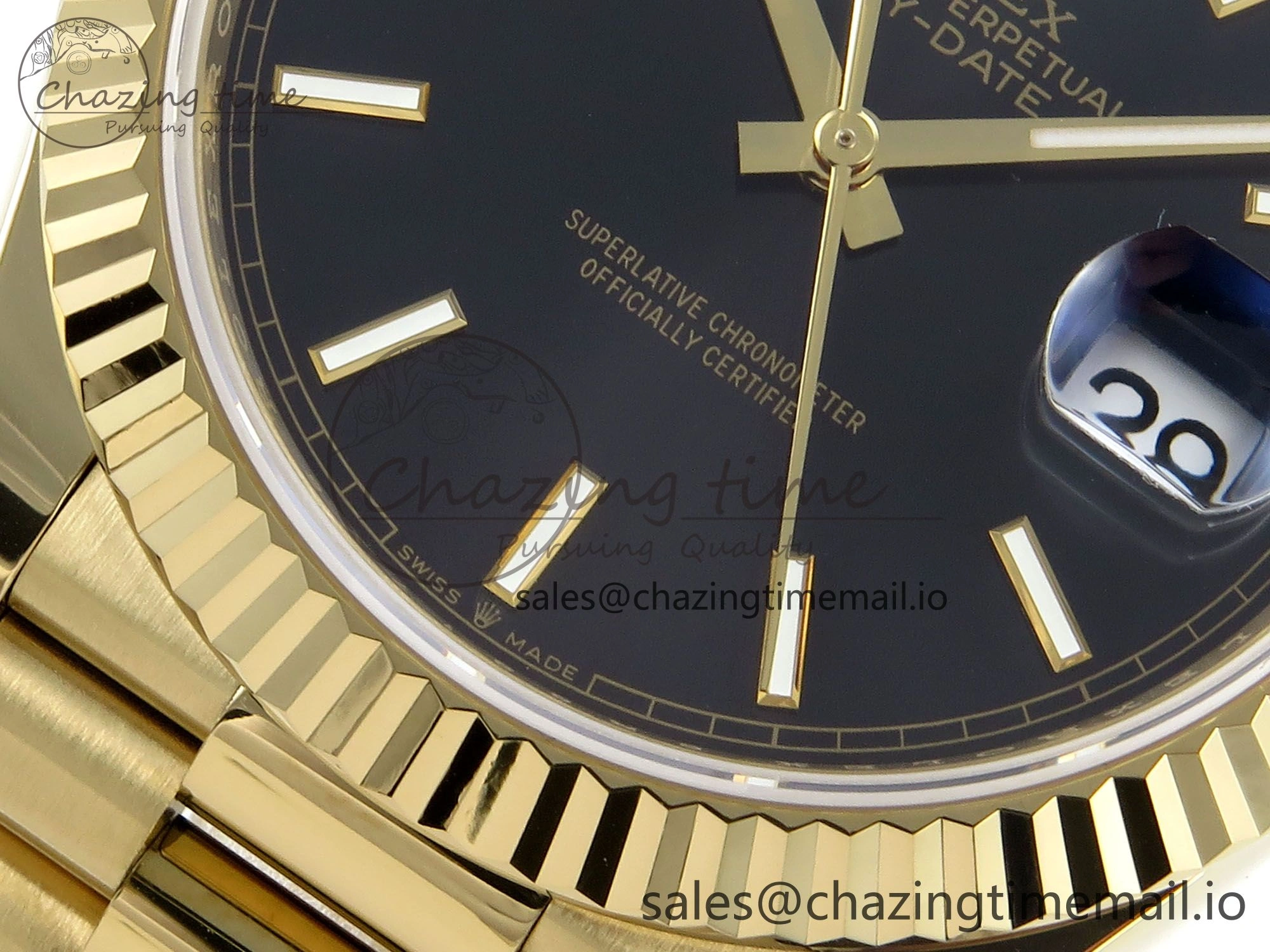Day Date 40 YG 228238 Noob 1:1 Best Edition Black Stick Dial on President Bracelet A2836 (Gain Weight)