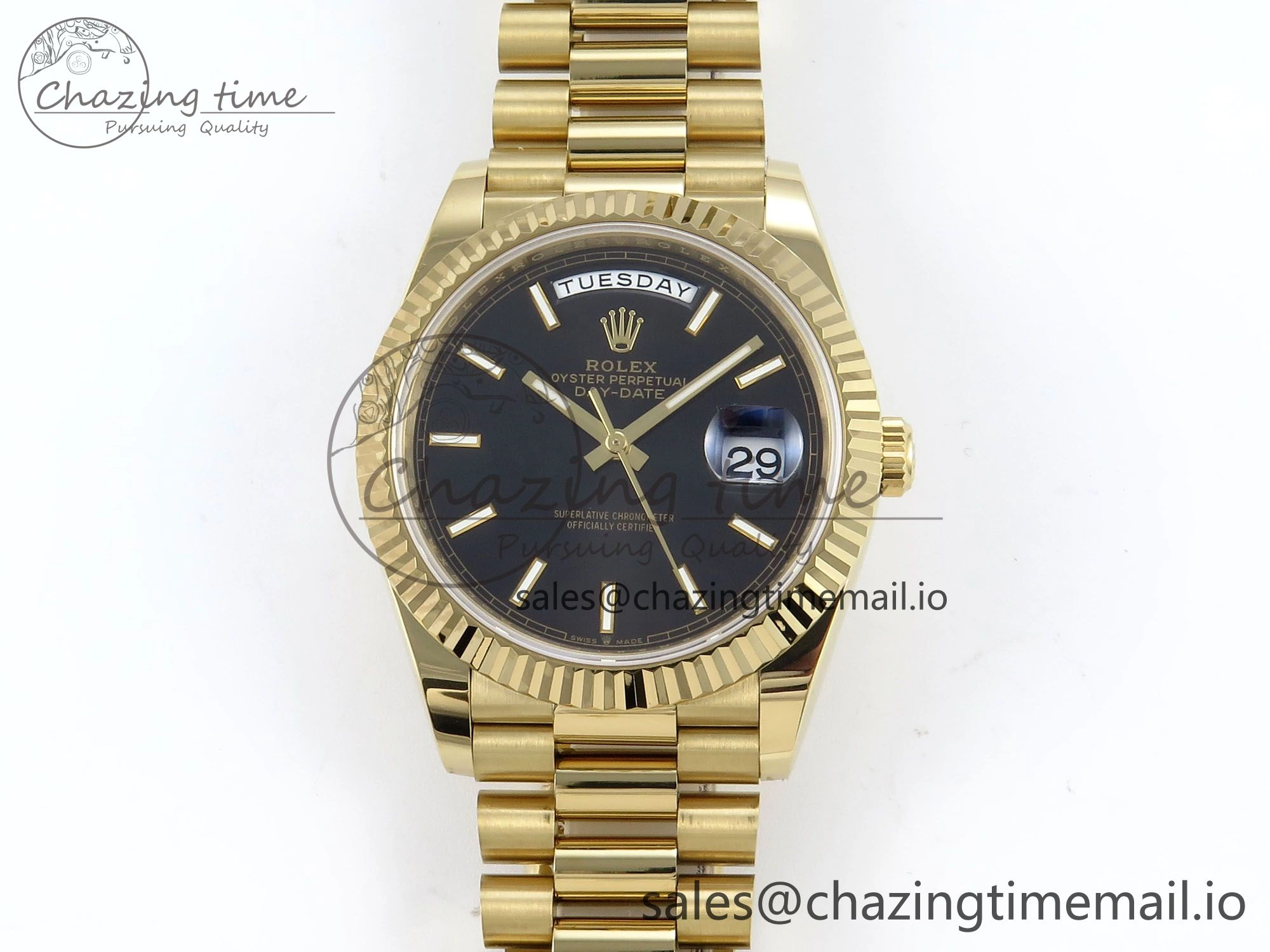 Day Date 40 YG 228238 Noob 1:1 Best Edition Black Stick Dial on President Bracelet A2836 (Gain Weight)