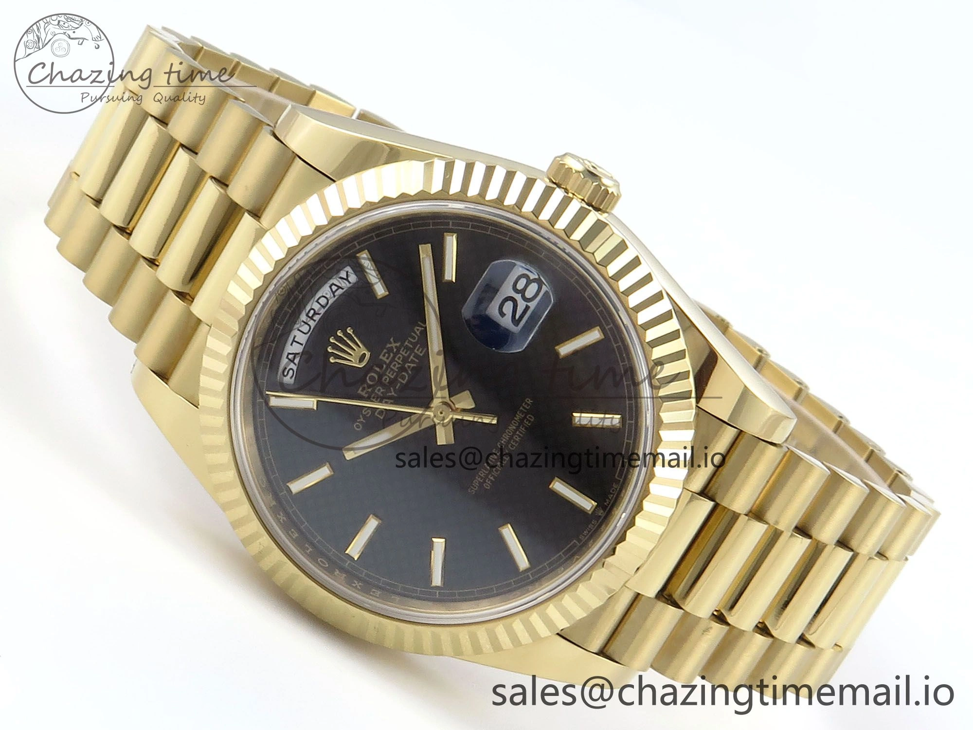 Day Date 40 YG 228238 Noob 1:1 Best Edition Black Textured Stick Dial on President Bracelet A2836 (Gain Weight)