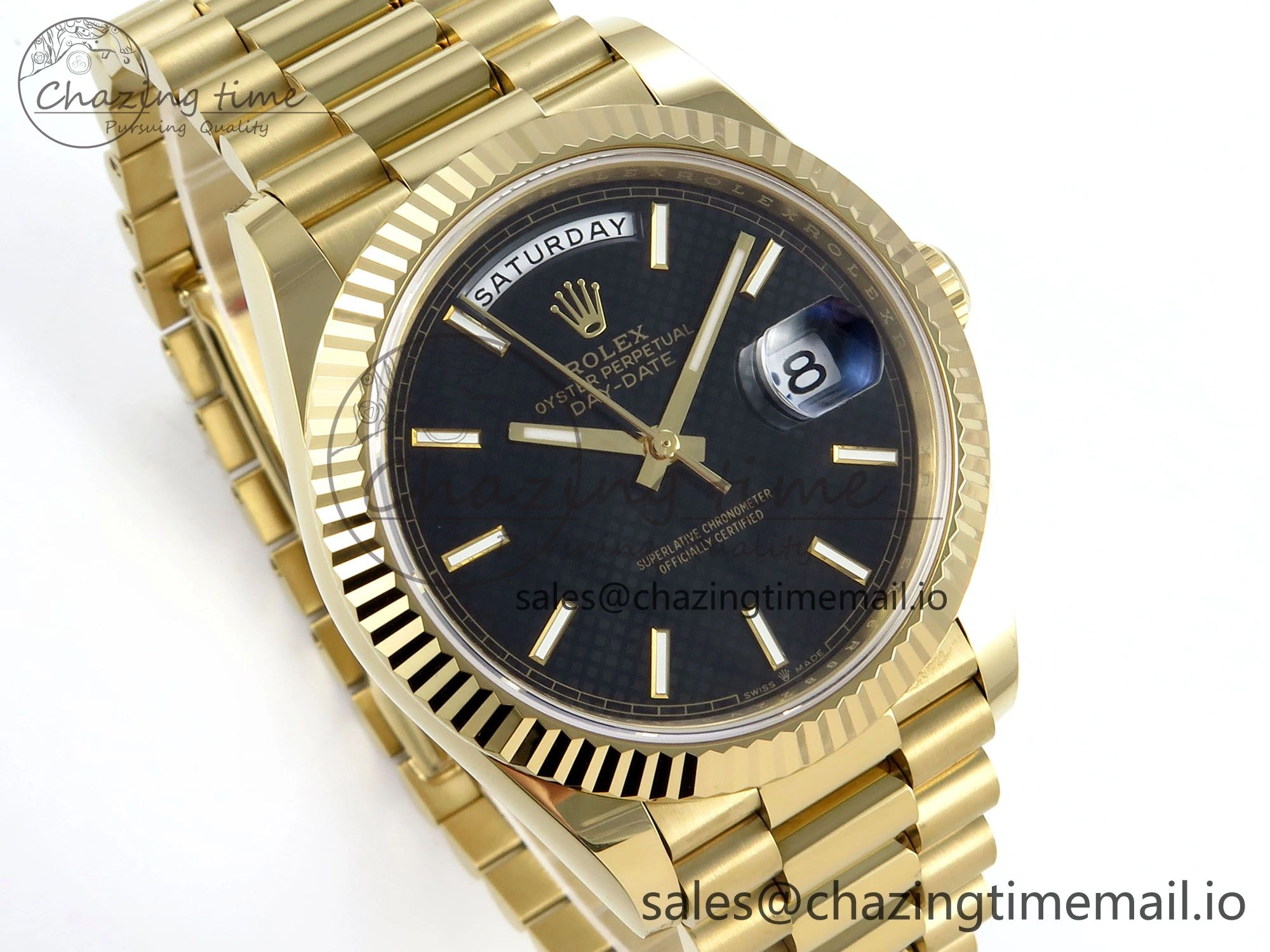 Day Date 40 YG 228238 Noob 1:1 Best Edition Black Textured Stick Dial on President Bracelet A2836 (Gain Weight)