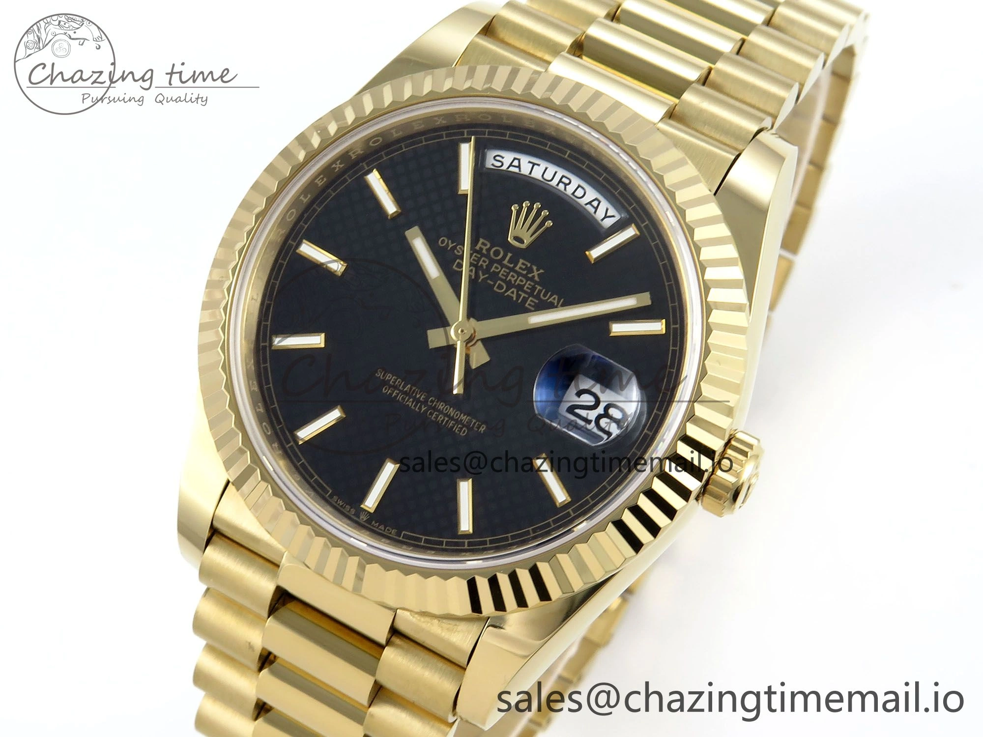 Day Date 40 YG 228238 Noob 1:1 Best Edition Black Textured Stick Dial on President Bracelet A2836 (Gain Weight)