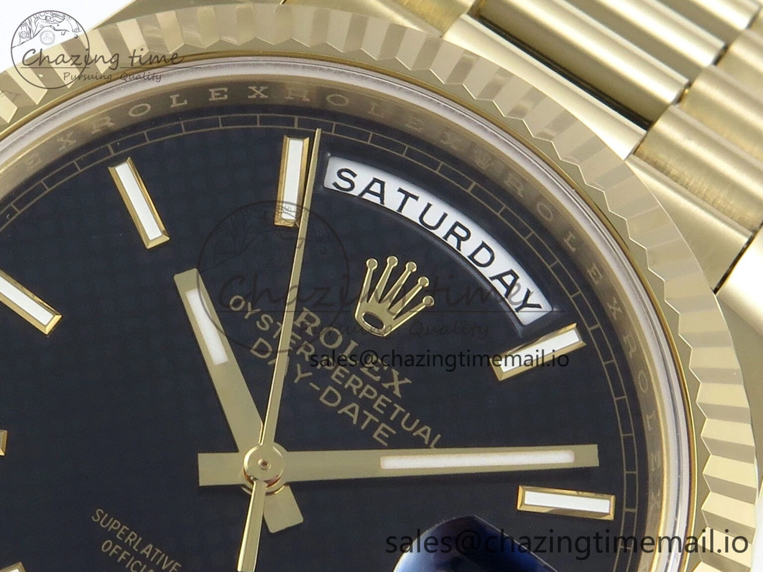 Day Date 40 YG 228238 Noob 1:1 Best Edition Black Textured Stick Dial on President Bracelet A2836 (Gain Weight)